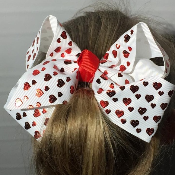 ❤️SALE NEW Girls Kids Valentines Day Red Heart Big Hair Bow Big Hair Clip - Picture 1 of 4